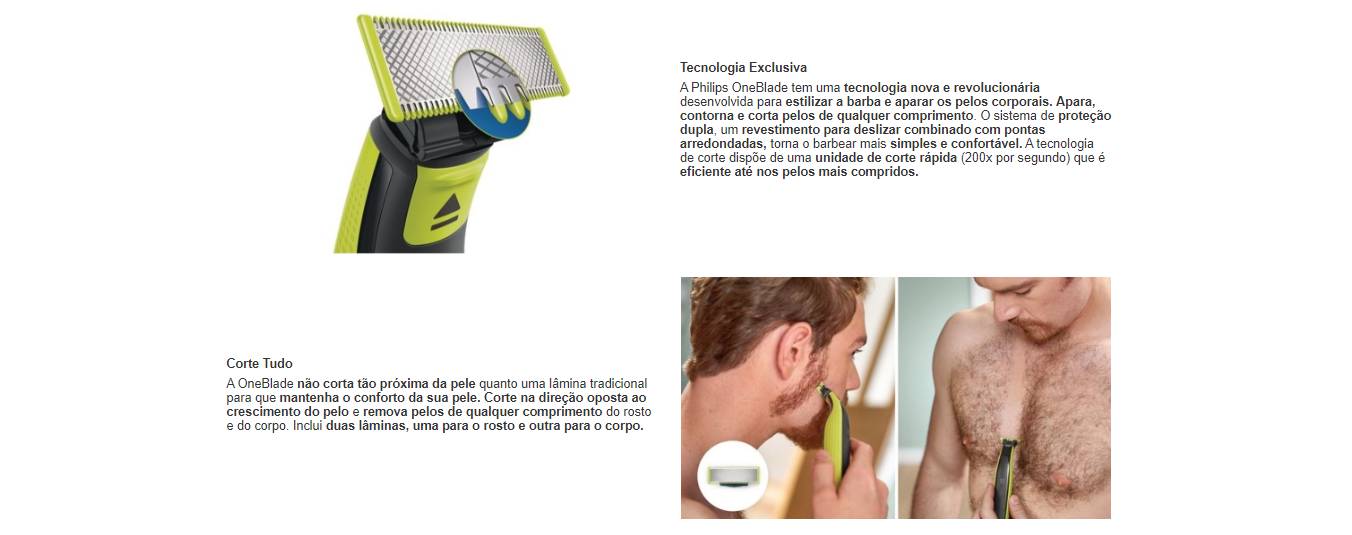 Aparador de Pelos Elétrico Philips OneBlade Rosto e Corpo Preto/Verde - QP2620/10